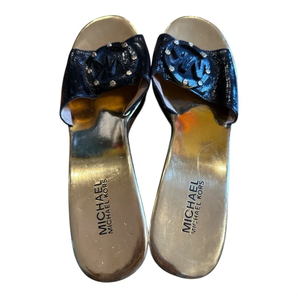 Michael Kors Black and Gold Slide Sandals